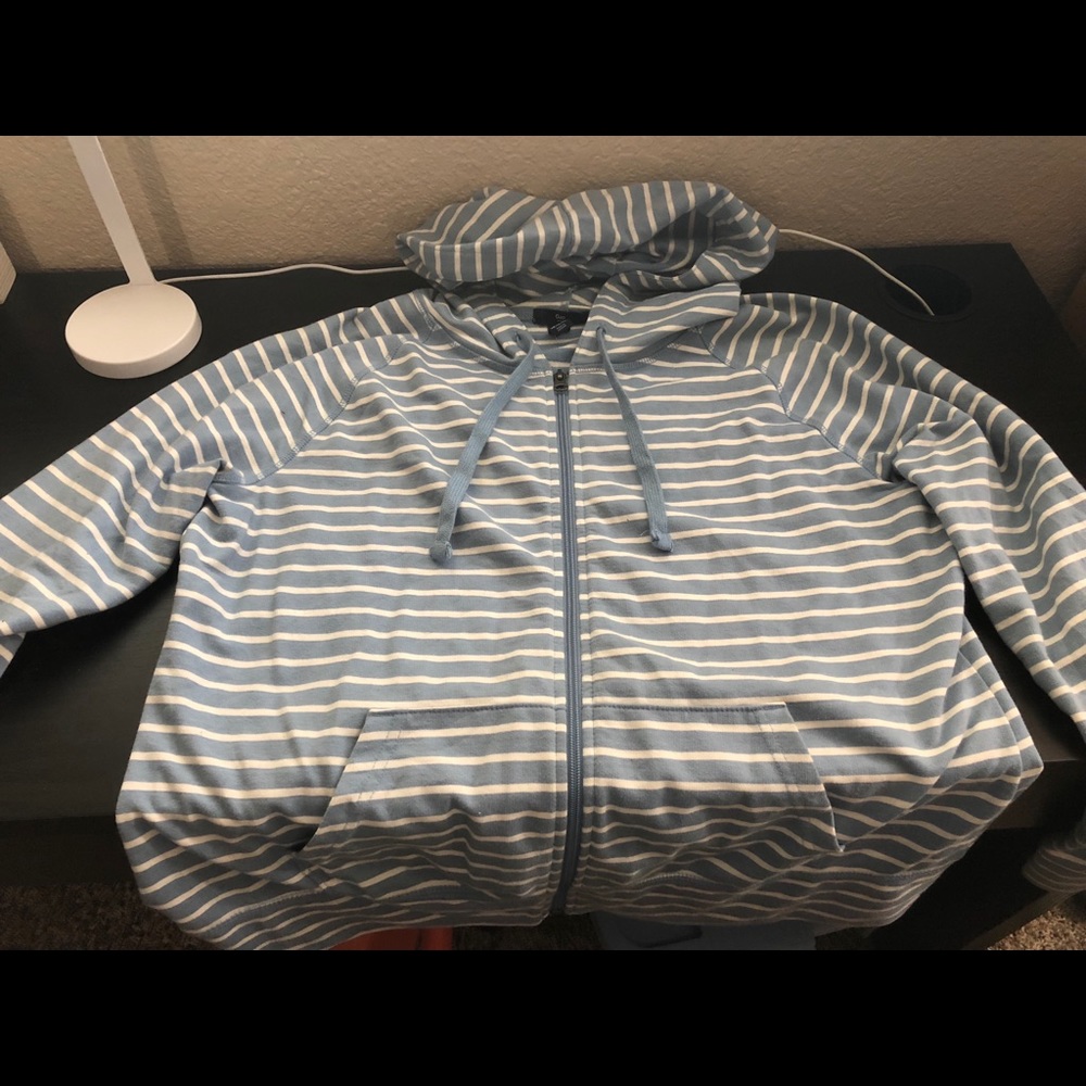 Gap Women’s XL Full Zip Hoodie Blue and White